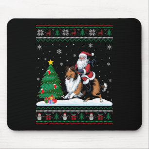 Ugly Christmas Tree Lights Santa Riding Rough Coll Mouse Mat