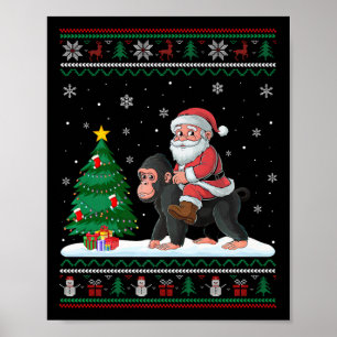Ugly Christmas Tree Lights Xmas Santa Riding Ape Poster