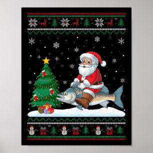 Ugly Christmas Tree Lights Xmas Santa Riding Bonef Poster