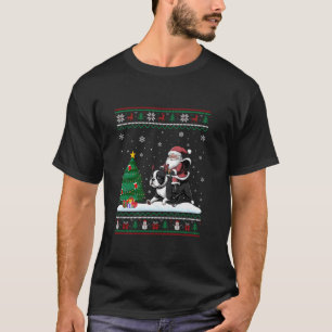 Ugly Christmas Tree Lights Xmas Santa Riding Bosto T-Shirt