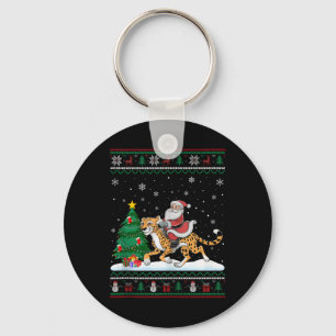 Ugly Christmas Tree Lights Xmas Santa Riding Cheet Key Ring