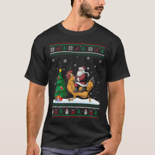 Ugly Christmas Tree Lights Xmas Santa Riding Chick T-Shirt