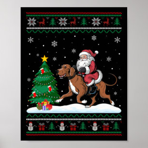 Ugly Christmas Tree Lights Xmas Santa Riding Coonh Poster