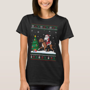 Ugly Christmas Tree Lights Xmas Santa Riding Coonh T-Shirt
