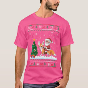 Ugly Christmas Tree Lights Xmas Santa Riding Fenne T-Shirt