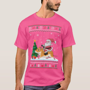 Ugly Christmas Tree Lights Xmas Santa Riding Gerbi T-Shirt
