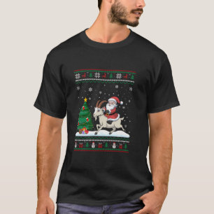 Ugly Christmas Tree Lights Xmas Santa Riding Goat T-Shirt