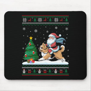 Ugly Christmas Tree Lights Xmas Santa Riding Lhasa Mouse Mat