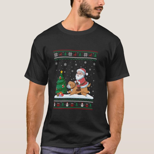 Ugly Christmas Tree Lights Xmas Santa Riding Malti T-Shirt (Front)