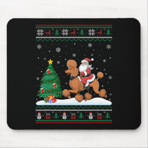 Ugly Christmas Tree Lights Xmas Santa Riding Poodl Mouse Mat