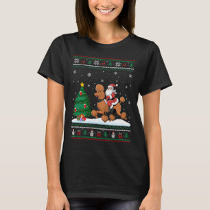 Ugly Christmas Tree Lights Xmas Santa Riding Poodl T-Shirt