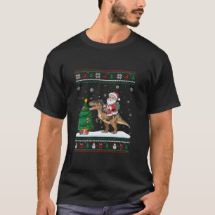 Ugly Christmas Tree Lights Xmas Santa Riding Spino T-Shirt
