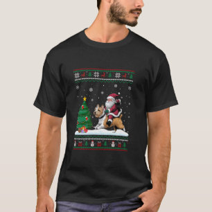 Ugly Christmas Tree Lights Xmas Santa Riding Westi T-Shirt