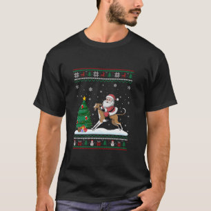 Ugly Christmas Tree Lights Xmas Santa Riding Whipp T-Shirt