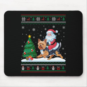 Ugly Christmas Tree Lights Xmas Santa Riding Yorki Mouse Mat