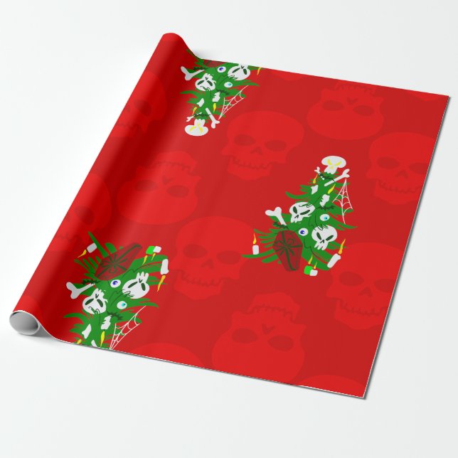 ugly christmas tree skull casket wrapping paper (Unrolled)