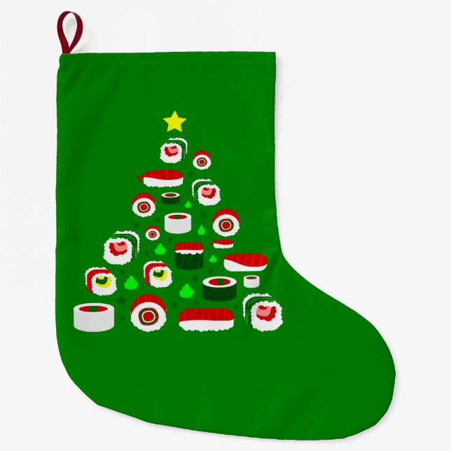 ugly christmas tree sushi large christmas stocking (Front)