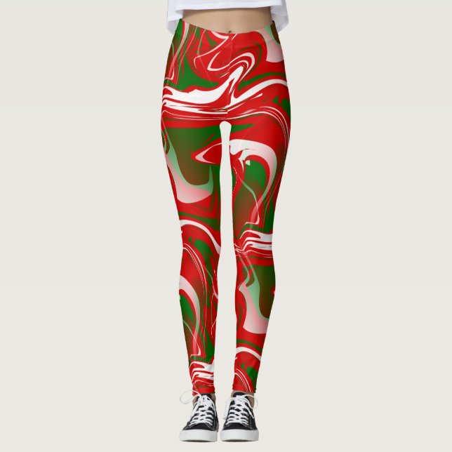ugly christmas trippy marble swirl print leggings (Front)