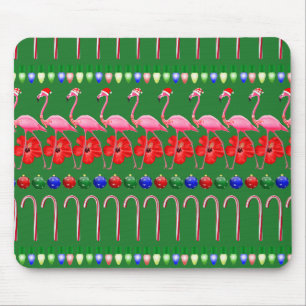 Ugly Christmas Tropical Pink Flamingos on Holiday Mouse Mat