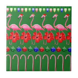 Ugly Christmas Tropical Pink Flamingos on Holiday Tile