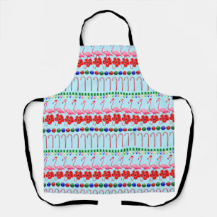 Ugly Christmas Tropical Pink Flamingos on Light Bl Apron