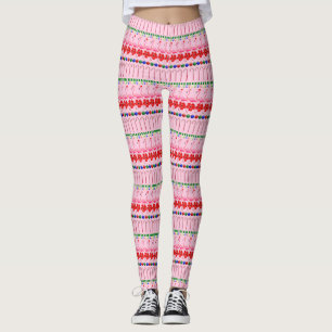 Ugly Christmas Tropical Pink Flamingos on Pink Leggings