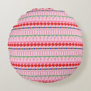 Ugly Christmas Tropical Pink Flamingos on Pink Round Cushion