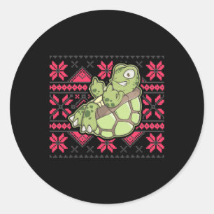 Ugly Christmas Turtle Middle Finger Off Funny Sarc Classic Round Sticker