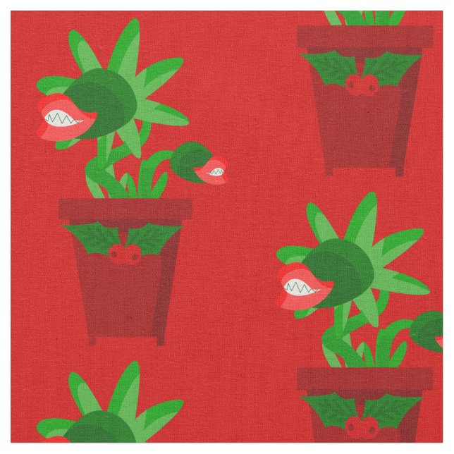 ugly christmas venus flytrap holly fabric (Close Up)