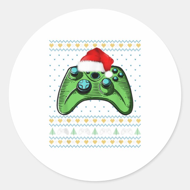 Ugly Christmas Video Game Controller Ch Classic Round Sticker (Front)