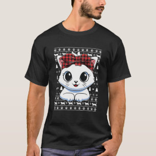 Ugly Christmas White Cat Red Plaid Bandanna Xmas G T-Shirt