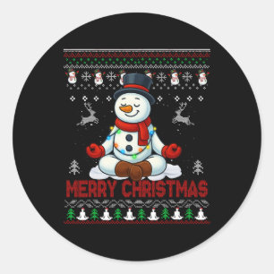 Ugly Christmas Yoga Snowman Tee Cute Santa Men Wom Classic Round Sticker