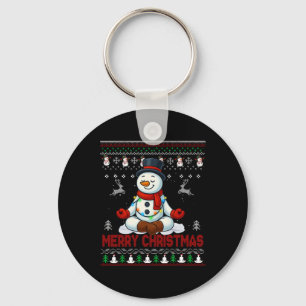 Ugly Christmas Yoga Snowman Tee Cute Santa Men Wom Key Ring