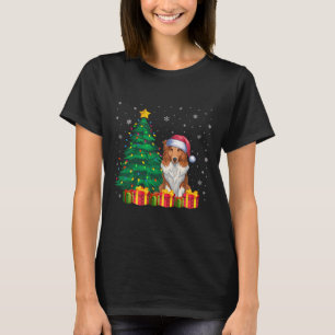Ugly Collie Santa Hat Christmas Lights Dog Lover X T-Shirt