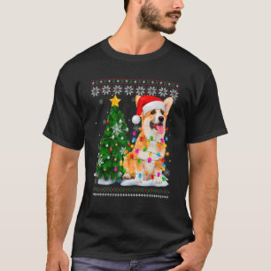 Ugly Corgi Dog Santa Hat Christmas Tree Light T-Shirt