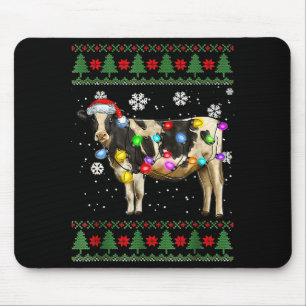 Ugly Cow Christmas Sweater Santa Hat And Light Up  Mouse Mat