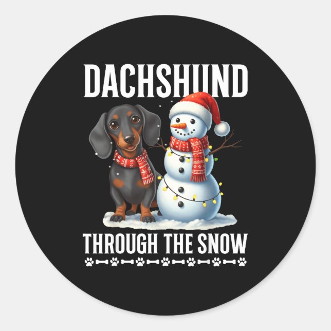 Ugly Dachshund Christmasthrough The Snow Gift Chri Classic Round Sticker (Front)