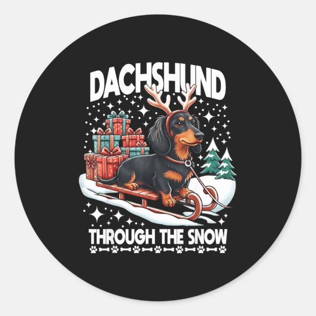 Ugly Dachshund Christmasthrough The Snow Gift Chri Classic Round Sticker (Front)