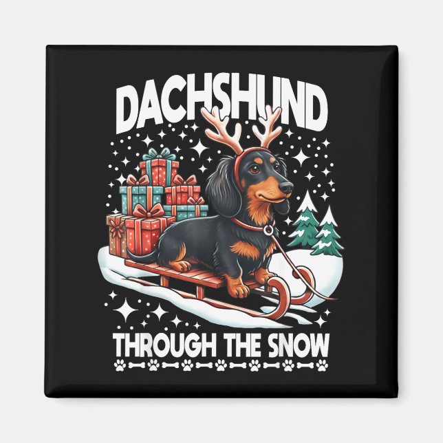 Ugly Dachshund Christmasthrough The Snow Gift Chri Magnet (Front)