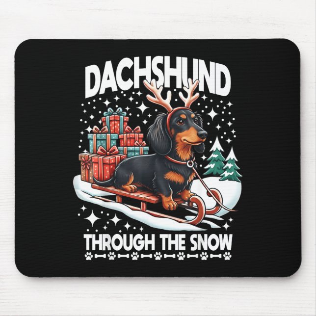 Ugly Dachshund Christmasthrough The Snow Gift Chri Mouse Mat (Front)