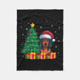 Ugly Dachshund Santa Hat Christmas Lights Dog Love Fleece Blanket