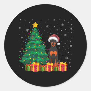 Ugly Doberman Pinscher Santa Hat Christmas Lights Classic Round Sticker