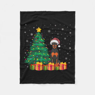 Ugly Doberman Pinscher Santa Hat Christmas Lights  Fleece Blanket