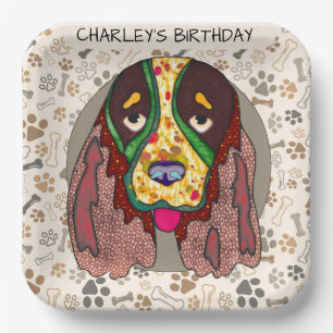 Ugly dog face Springer Spaniel birthday Paper Plate
