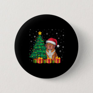 Ugly Dogue De Bordeaux Santa Hat Christmas Lights 6 Cm Round Badge