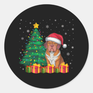 Ugly Dogue De Bordeaux Santa Hat Christmas Lights Classic Round Sticker