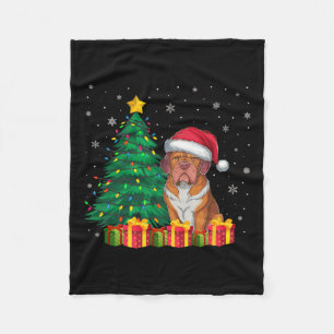 Ugly Dogue De Bordeaux Santa Hat Christmas Lights Fleece Blanket