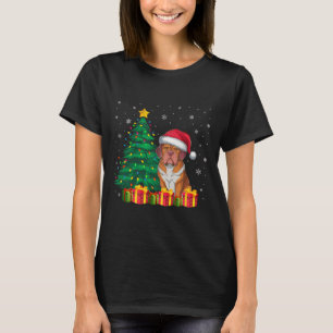 Ugly Dogue De Bordeaux Santa Hat Christmas Lights T-Shirt