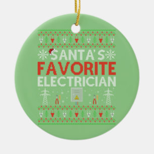 Ugly Electrician Xmas Gift Santa Loves Electrician Ceramic Tree Decoration