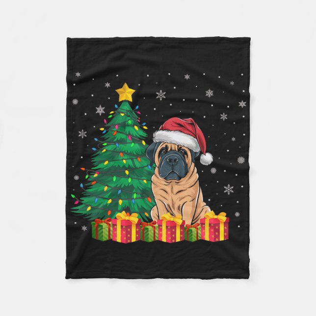 Ugly English Mastiff Santa Hat Christmas Lights Do Fleece Blanket (Front)